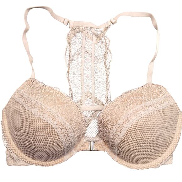 Victoria secret 34C very sexy Lace push up bra front close racerback white cream - Picture 2 of 6